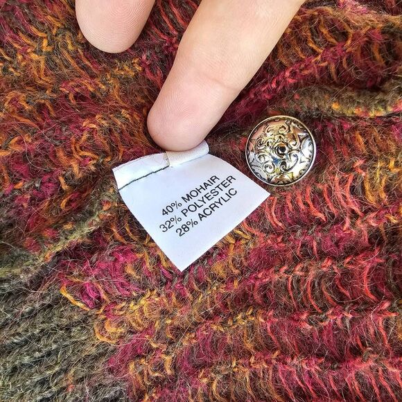 Edinburgh Women’s Mohair Blend Cardigan Sweater M Brown Red Pattern Knit Button - Picture 11 of 12